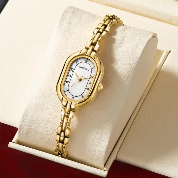 Cheetah Women's Gold White Gold Bangle Small Vintage Bracelet Waterproof Watch - Picture 7 of 13
